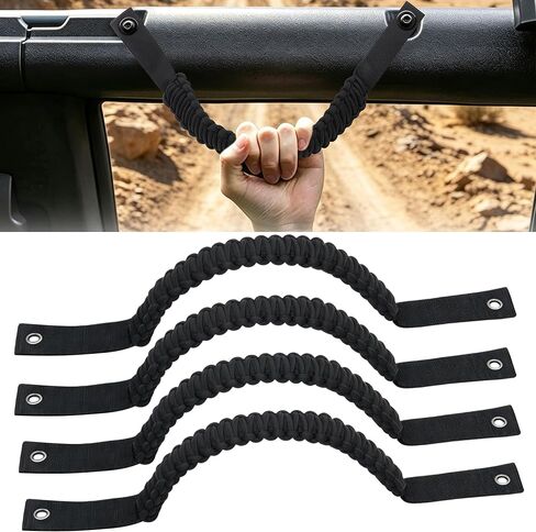 Amooca 4-Pack Paracord Grabbing Handles for Ford Bronco 2021 2022 2023 2024 (2-Door/4-Door) مقابض مساعدة شريط رول الداخلية (استبعاد برونكو سبورت) أسود in Kuwait