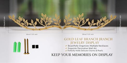 Wovsuo Wall Mounted Jewelry Necklace Holder Organizer with 8 Hooks and 43 Holes, Neatly Hanging Earring, Bracelet, and Keys - Rustic Gold Metal Tree Leaf Branch Wall Décor in Kuwait