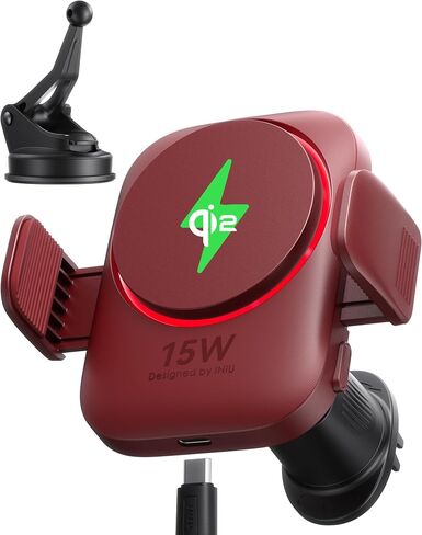 INIU Qi2 15W Car Phone Holder Wireless Charger, Ultra-Stable 12N for MagSafe Car Mount Charger with Cooling Fins & RGB Lighting Only for iPhone 16/15/14/13/12 Series, Black in Saudi Arabia
