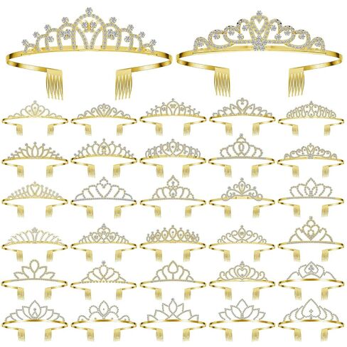 Lyrow 30 Pcs Tiara Crowns for Women Bulk Galentines Day Party Favors Crystal Queen Crowns with Comb Headband Silver Princess Tiaras for Birthday Wedding Halloween Christmas(Chic Style) in Kuwait
