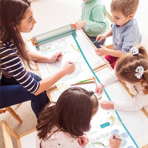 موزع لفة الورق الطاولة مع الرسم البياني + ورقة لفة منتشرة للمدرسة ، المكتب ، المنزل - 2 لفائف قابلة لإعادة الملء للتخطيط والهندسة - القاطع المدمج والغطاء المغناطيسي in Kuwait