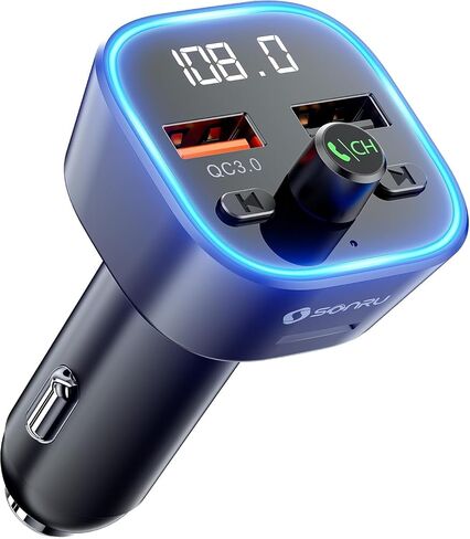 Bluetooth 5.3 FM Transmitter Car Adapter - SONRU Car Charger 54W [PD 36W & QC3.0 18W], Wireless FM Radio Transmitter [HiFi Treble & Bass Player], 5 Colors LED Backlit, Hands-Free Calling, U-Disk in Saudi Arabia