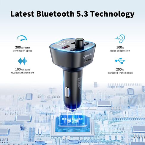 Bluetooth 5.3 FM Transmitter Car Adapter - SONRU Car Charger 54W [PD 36W & QC3.0 18W], Wireless FM Radio Transmitter [HiFi Treble & Bass Player], 5 Colors LED Backlit, Hands-Free Calling, U-Disk in Saudi Arabia