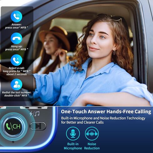 Bluetooth 5.3 FM Transmitter Car Adapter - SONRU Car Charger 54W [PD 36W & QC3.0 18W], Wireless FM Radio Transmitter [HiFi Treble & Bass Player], 5 Colors LED Backlit, Hands-Free Calling, U-Disk in Saudi Arabia