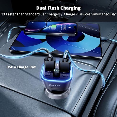 Bluetooth 5.3 FM Transmitter Car Adapter - SONRU Car Charger 54W [PD 36W & QC3.0 18W], Wireless FM Radio Transmitter [HiFi Treble & Bass Player], 5 Colors LED Backlit, Hands-Free Calling, U-Disk in Saudi Arabia