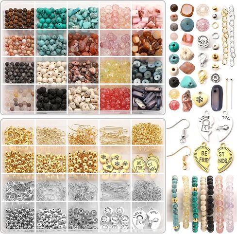2100pcs مجوهرات صنع مجموعات للبالغين النساء مع خرزات اللؤلؤ الكريستال قذيفة وفيروز ، و 20 لونا حبة مع مجموعة من الخرز الذهب مجموعة للأسوار ، والقلادة ، حلقة الحرف اليدوية مجموعة المجوهرات in Kuwait