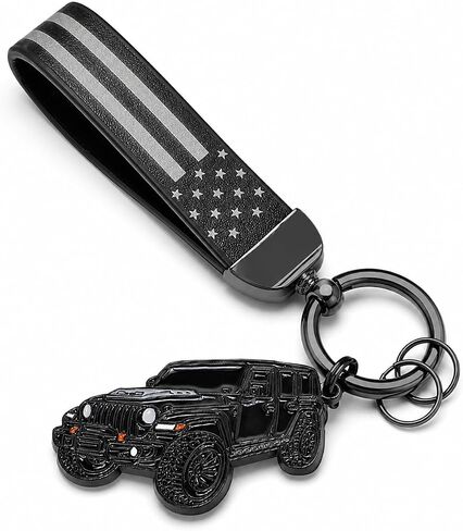 Jeep Wrangler Keychain with American Leather Flag Metal Keychain Jeep Wrangler Accessories in Kuwait