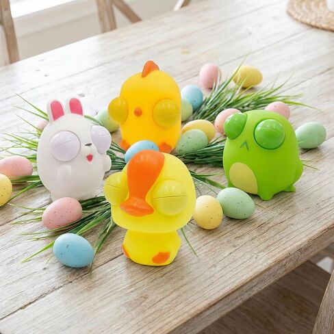 4 حزمة عيد الفصح الضغط على ألعاب العيون ، أرنب Chick Duck Frog Toys for Kids Girls Boys Easter Staints Sugchsers Party Favors Gifts in Kuwait
