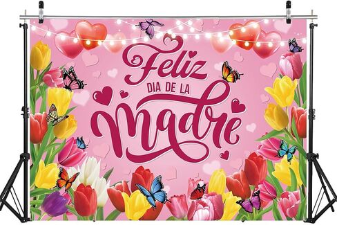 Feliz día de la Madre Backdrop 7x5ft Pink Tulip Mexican Depy Happy Mother Decorations أفضل أمي على الإطلاق ، in Kuwait