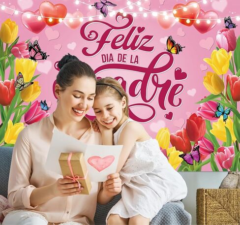 Feliz día de la Madre Backdrop 7x5ft Pink Tulip Mexican Depy Happy Mother Decorations أفضل أمي على الإطلاق ، in Kuwait