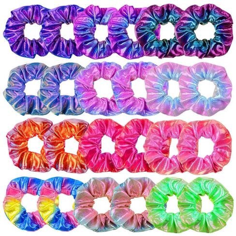 24Pcs Hair Scrunchies for Girls Shiny Metallic Scrunchies Cute Elastic Hair Bands Scrunchy Hair Ties Ponytail Holder for Girls Women Hair Accessories with a Gift Bag for Gym Dance Party Club in Kuwait