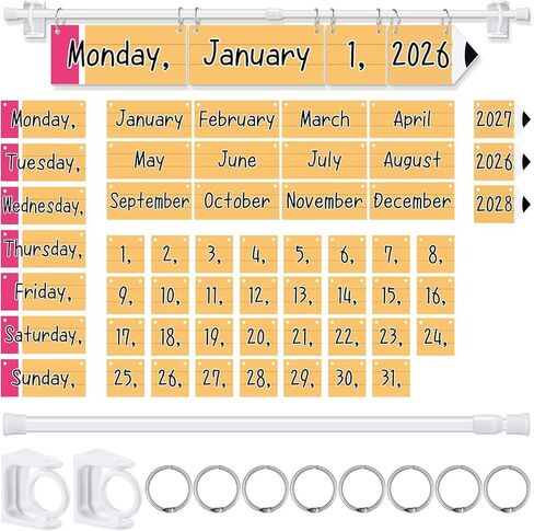مجموعة Bulletin Board Set Classroom Flip Flip مع حامل لمجموعة التقويم في الفصل الدراسي تشمل حامل التقويم و 53 بطاقات التاريخ لمستلزمات ديكور الفصول الدراسية (قلم رصاص) in Kuwait