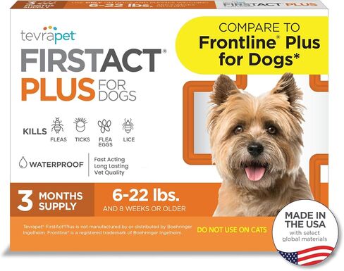 FirstAct Plus Flea Treatment for Dogs, Small Dogs 6-22 lbs, 3 Doses, Same Active Ingredients as Frontline Plus Flea and Tick Prevention for Dogs in Kuwait