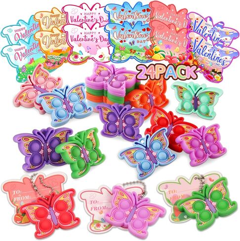 هدايا عيد الحب للأطفال ، بطاقات 24Pack Valentines للأطفال الذين يعانون من ألعاب البوب ​​الفراشة ، عيد الحب للأطفال ، هدايا تبادل عيد الحب للأطفال ، فصول الفصول الدراسية هدايا للمدرسة in Kuwait