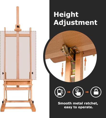 Wooden H Frame Studio Art Easel for Painting ، 67 '-95' 'ارتفاع قابل للتعديل ، أرضية كبيرة من خشب الخشب ، الحامل ، القماش يصل إلى 49' ، للبالغين ، والمبتدئين in Kuwait