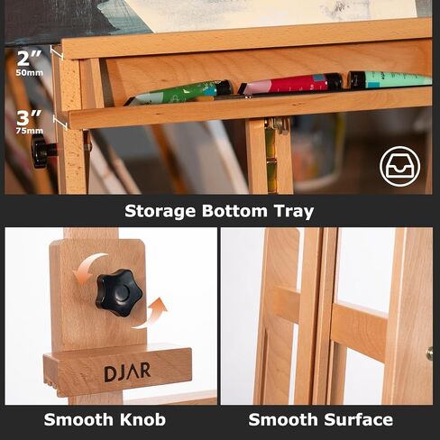 Wooden H Frame Studio Art Easel for Painting ، 67 '-95' 'ارتفاع قابل للتعديل ، أرضية كبيرة من خشب الخشب ، الحامل ، القماش يصل إلى 49' ، للبالغين ، والمبتدئين in Kuwait