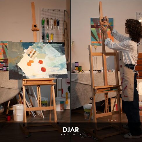 Wooden H Frame Studio Art Easel for Painting ، 67 '-95' 'ارتفاع قابل للتعديل ، أرضية كبيرة من خشب الخشب ، الحامل ، القماش يصل إلى 49' ، للبالغين ، والمبتدئين in Kuwait