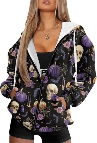 Womens Zipper Hoodie Casual Drawstring Hoodies Trendy Athletic Sweatshirt, Plus in Kuwait