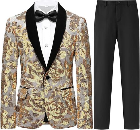 Pyiujtr Boys' Vine Leaf Floral Sequin 4 Piece Botanical Pattern Suit Jacket and Shirt Pants Bow Tie for Prom Wedding in Saudi Arabia