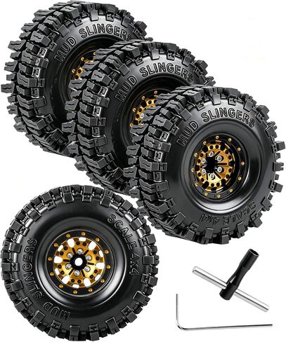 RC Aluminum (4PCS) 1.0 Wheel Rim Soft Rubber Tires&1.0 Beadlock Wheel Rim&Wheels Tires for 1/18 1/24 Trx4m SCX24 RC Crawler Car,Gold in Saudi Arabia