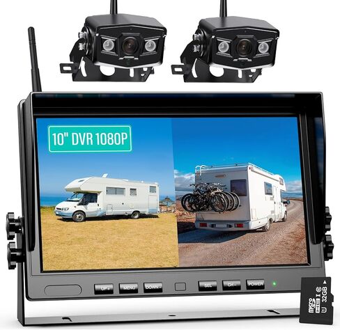 Nuoenx Wireless Backup Camera, 7 Inch Monitor Rear View Camera System for RV, Trailers, Trucks, 5th Wheels, Support 2 Cameras, IP69 Waterproof 18 LED IR Night Vision 152° View Camera, DIY Guide Lines in Kuwait