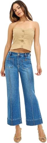 SALT TREE Risen Jeans - High Rise Crop Wide Jeans with Front Pintuck and Patch Pocket - PWC21009 in Saudi Arabia