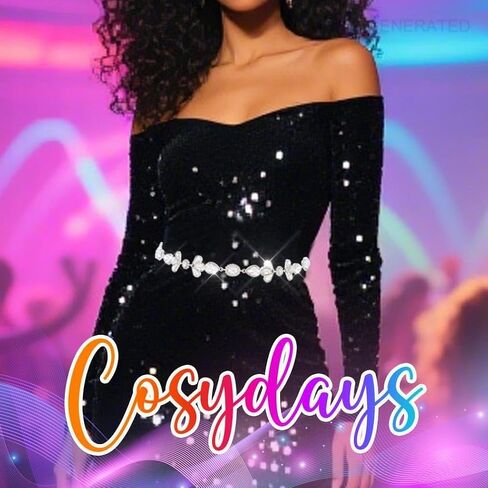 حزام COSYDAYS فضي بحجر الراين وسلسلة خصر لامعة وأحزمة فستان كريستال أنيقة للنساء in Kuwait