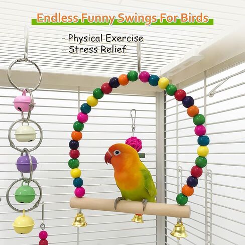 Bird Foraing Toys, Large Size Parrot Toy, Parakeet Toys, Bird Toys Hammock Swing,Grass Mat with Colorful and Various Chew Toys for Climb, Shredder, Suitable for Cockatiel, Conure, Lovebird in Kuwait