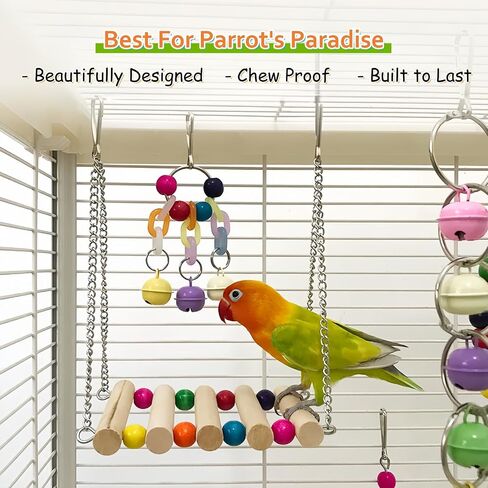 Bird Foraing Toys, Large Size Parrot Toy, Parakeet Toys, Bird Toys Hammock Swing,Grass Mat with Colorful and Various Chew Toys for Climb, Shredder, Suitable for Cockatiel, Conure, Lovebird in Kuwait