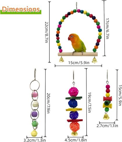 Bird Foraing Toys, Large Size Parrot Toy, Parakeet Toys, Bird Toys Hammock Swing,Grass Mat with Colorful and Various Chew Toys for Climb, Shredder, Suitable for Cockatiel, Conure, Lovebird in Kuwait