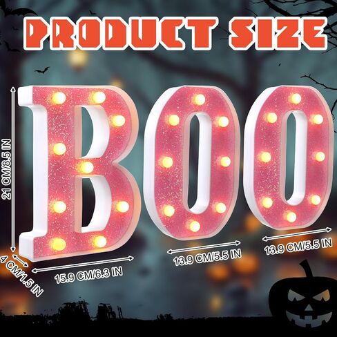 Baquler 3 Pcs Halloween Boo Decorations Light up Boo Sign Marquee LED Letters Lights Decor for Halloween Outdoor Home Room Kitchen Fireplace Tabletop Party Supplies (Black) in Saudi Arabia