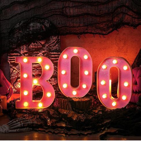Baquler 3 Pcs Halloween Boo Decorations Light up Boo Sign Marquee LED Letters Lights Decor for Halloween Outdoor Home Room Kitchen Fireplace Tabletop Party Supplies (Black) in Saudi Arabia