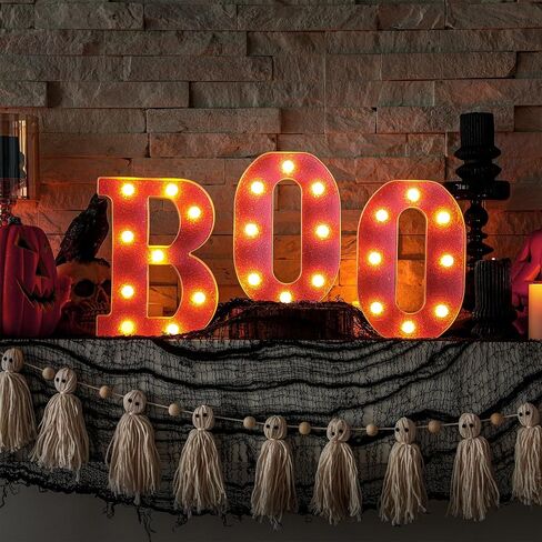 Baquler 3 Pcs Halloween Boo Decorations Light up Boo Sign Marquee LED Letters Lights Decor for Halloween Outdoor Home Room Kitchen Fireplace Tabletop Party Supplies (Black) in Saudi Arabia