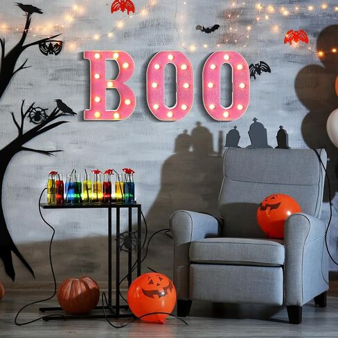 Baquler 3 Pcs Halloween Boo Decorations Light up Boo Sign Marquee LED Letters Lights Decor for Halloween Outdoor Home Room Kitchen Fireplace Tabletop Party Supplies (Black) in Saudi Arabia