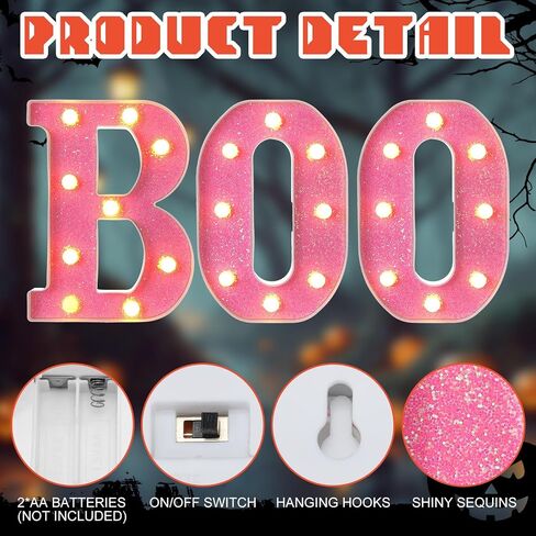 Baquler 3 Pcs Halloween Boo Decorations Light up Boo Sign Marquee LED Letters Lights Decor for Halloween Outdoor Home Room Kitchen Fireplace Tabletop Party Supplies (Black) in Saudi Arabia