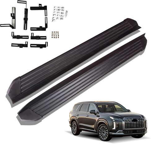 لوحات الجري والخطوات لسيارة Hyundai Palisade 2020-2025 خطوات جانبية من الألومنيوم مع دعامة، قطعتان من لوحة الجري السوداء من الجانب الأيمن والأيسر قضبان Nerf لسيارة Hyundai Palisade 2020 2021 2022 2023 2024 2025 in Kuwait