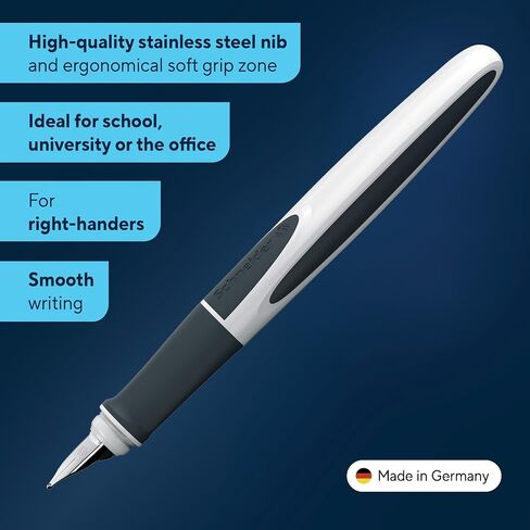 Schneider Ray Fountain Pen M (متوسطة) ، قابلة لإعادة التعبئة ، برميل رمادي أزرق داكن/رمادي فاتح ، خرطوشة حبر زرقاء قابلة للمحو ، حزمة 1 قلم (168203) in Kuwait