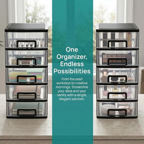 5-layer Plastic Drawer Storage Organizer: Plastic Desk Drawer Organizer Stackable Storage Drawers Desk Organizers And Accessories With Drawers For Bathroom, Office, And Craft Supplies in Kuwait