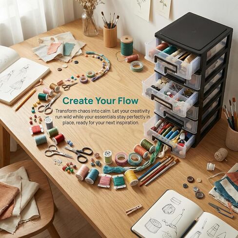 5-layer Plastic Drawer Storage Organizer: Plastic Desk Drawer Organizer Stackable Storage Drawers Desk Organizers And Accessories With Drawers For Bathroom, Office, And Craft Supplies in Kuwait