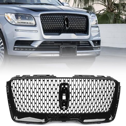 شبكة أمامية علوية من JOLONG مناسبة لسيارة Lincoln Navigator 2018-2021 مصد علوي للشواية الرياضية بديل طراز OE لـ JL7Z8200BA (أسود لامع) in Kuwait