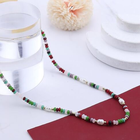 Colorful Beaded Necklaces for Women Dainty Boho Choker Y2K Trendy Summer Beach Vacation Pearl Necklace Accessories Jewelry in Kuwait