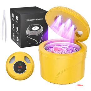 Ultrasonic Retainer Cleaner Machine, 45kHz Dental Cleaning Pod for Dentures, Jewelry, Toothbrush Heads, Mouth Guards, Aligners, Braces, 200ML Denture Cleaner 4 Modes & Digital Timer, Black in Kuwait