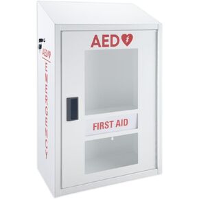 Automated External Defibrillator AED Cabinet with Alarm (9V Battery Not Included) & First Aid Kit Storage | Wall Mount Compatible, Steel | for Home, School, Business, Gym | AED Not Included in Kuwait