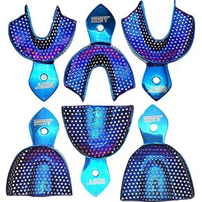 ARTMAN Instruments Dental Impression Trays – Plasma-Coated Metallic Blue Set of 6 Stainless Steel, Perforated, Autoclavable Trays (Small/Medium/Large – Upper & Lower) in Kuwait