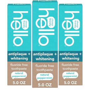 Hello Antiplaque and Whitening Fluoride Free Toothpaste, 5 Oz Tube, Whitening Toothpaste with Natural Peppermint Flavor and Tea Tree Oil, Crushes Tartar and Helps Remove Surface Stains, 3 Pack in Kuwait