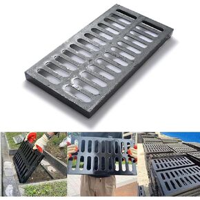Cast Iron Drain Grate, 17.3 * 12in Heavy Duty Outdoor Drain Cover, B125 Class Channel Grate, Metal Sewer Grate, Black Square Drainage Grate for Concrete Floor, Yard, Driveway & Garage. in Kuwait
