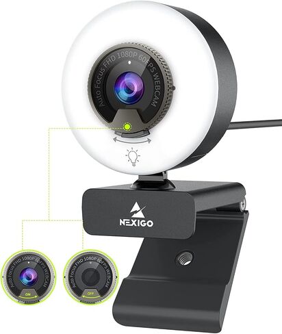 NexiGo StreamCam N930E, 1080P Webcam with Ring Light and Privacy Cover, Auto-Focus, Plug and Play, Web Camera for Online Learning, Zoom Meeting Skype Teams (Renewed) in Kuwait