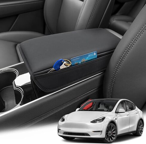 غطاء مسند ذراع وحدة التحكم المركزية KBH لسيارة Tesla Model 3 2017-2023 وModel Y 2020-2025، واقي غطاء وحدة التحكم الوسطى مع جيوب جانبية، مضاد للخدش، أسود (ليس للطراز Y Juniper) in Kuwait