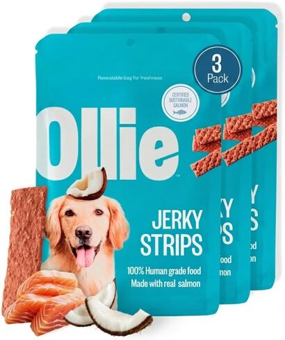 Ollie Salmon and Coconut Jerky Dog Treats, 5 oz Pack of 3, All Natural, Healthy Snacks, Made with Real Meat, Human Grade, for Dogs in Kuwait