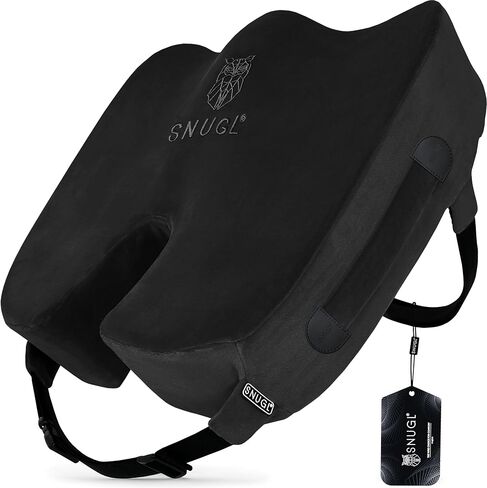 Snugl Coccyx Cushion | وسادة مقعد الرغوة السميكة للمناصب والسيارات والكراسي المتحركة واللعب | وسادة الدعم العظمية لعلاج العظام ، عظم النسا ، تخفيف آلام الظهر والورك (أسود ، منتظم) in Kuwait